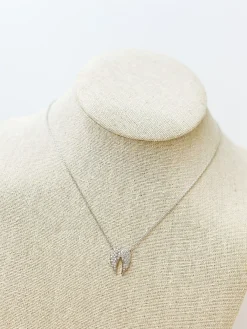 Cubic Zirconia Angel Wings Pendant Necklace - White Gold