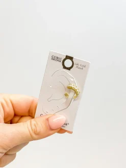 Cubic Zirconia Baguette Ear Cuff - Gold