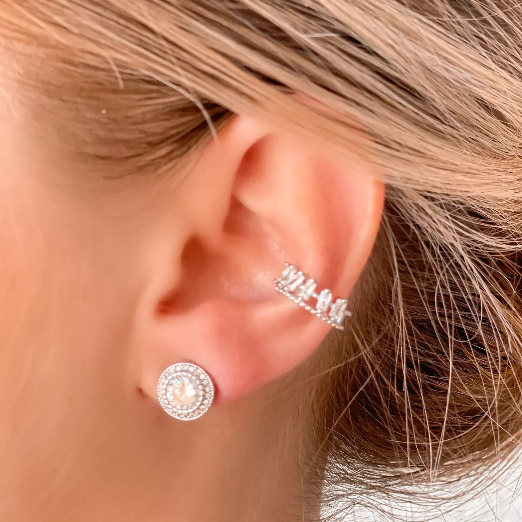Cubic Zirconia Baguette Ear Cuff - Silver