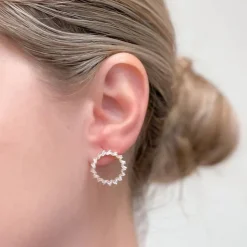 Cubic Zirconia Baguette Open Circle Stud Earrings - Gold