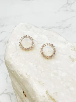 Cubic Zirconia Baguette Open Circle Stud Earrings - Gold