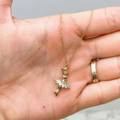 Cubic Zirconia Ballerina Pendant Necklace - Gold
