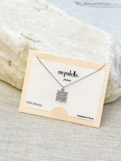 Cubic Zirconia Cluster Pendant Necklace - Silver