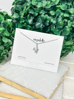 Cubic Zirconia Dainty Cluster Pendant Necklace - Silver