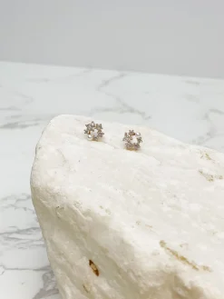 Cubic Zirconia Heart Cluster Stud Earrings - Gold