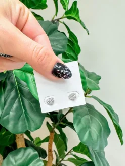 Cubic Zirconia Heart Stud Earrings - Silver