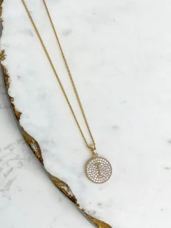 Cubic Zirconia Initial Disc Pendant Necklaces - Gold
