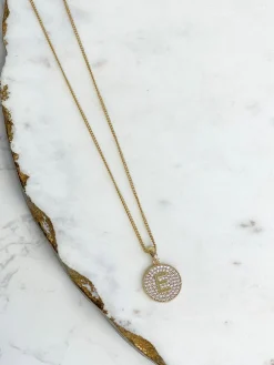Cubic Zirconia Initial Disc Pendant Necklaces - Gold