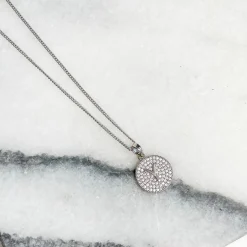 Cubic Zirconia Initial Disc Pendant Necklaces - White Gold