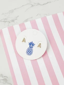 Cubic Zirconia Initial Stud Earrings - Gold