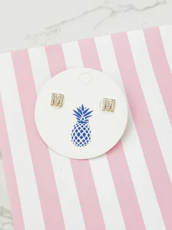 Cubic Zirconia Initial Stud Earrings - Gold