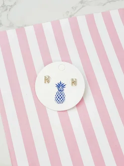 Cubic Zirconia Initial Stud Earrings - Gold