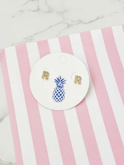 Cubic Zirconia Initial Stud Earrings - Gold