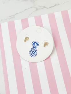 Cubic Zirconia Initial Stud Earrings - Gold