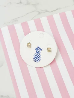 Cubic Zirconia Initial Stud Earrings - Gold