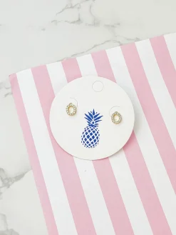 Cubic Zirconia Initial Stud Earrings - Gold