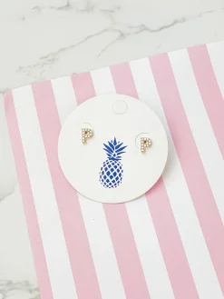 Cubic Zirconia Initial Stud Earrings - Gold