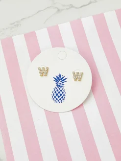 Cubic Zirconia Initial Stud Earrings - Gold