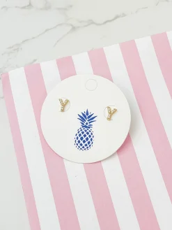 Cubic Zirconia Initial Stud Earrings - Gold