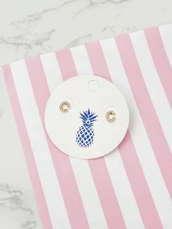 Cubic Zirconia Initial Stud Earrings - Gold