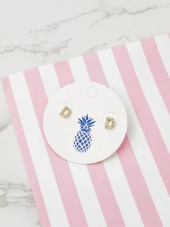 Cubic Zirconia Initial Stud Earrings - Gold