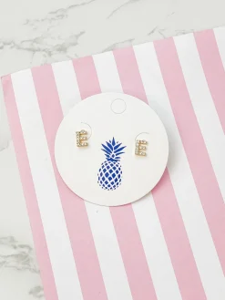 Cubic Zirconia Initial Stud Earrings - Gold