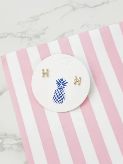 Cubic Zirconia Initial Stud Earrings - Gold