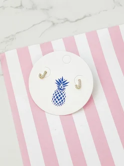 Cubic Zirconia Initial Stud Earrings - Gold