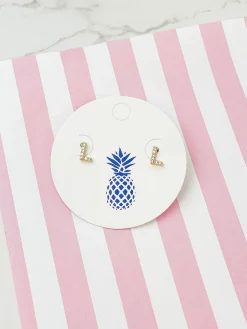 Cubic Zirconia Initial Stud Earrings - Gold