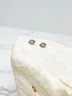 Cubic Zirconia Pave Lip Stud Earrings - White Gold