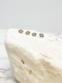 Cubic Zirconia Pave Lip Stud Earrings - White Gold