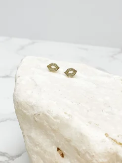 Cubic Zirconia Pave Lip Stud Earrings - Gold