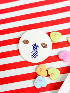 Cubic Zirconia Pave Lips Stud Earrings - Gold