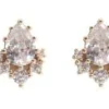 Cubic Zirconia Pear Cluster Stud Earrings - Gold