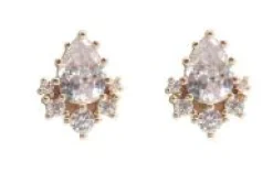 Cubic Zirconia Pear Cluster Stud Earrings - Gold