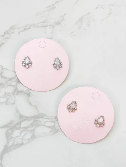 Cubic Zirconia Pear Cluster Stud Earrings - Gold