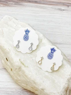 Cubic Zirconia Pear Shape Drop Earrings - Gold