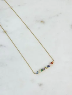 Cubic Zirconia Rainbow Baguette Bar Pendant Necklace