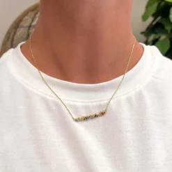 Cubic Zirconia Rainbow Baguette Bar Pendant Necklace