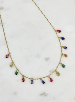 Cubic Zirconia Rainbow Dangle Chain Necklace