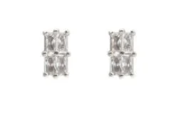 Cubic Zirconia Rectangle Cut Stud Earrings - Silver