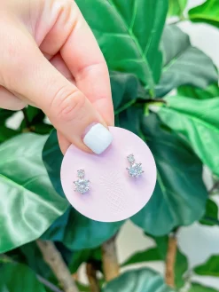 Cubic Zirconia Round Stud Earrings - Silver