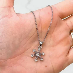 Cubic Zirconia Snowflake Pendant Necklace - White Gold