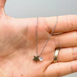 Cubic Zirconia Star Pendant Necklace - Silver