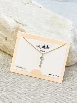 Cubic Zirconia Triple Stone Pendant Necklace - Gold