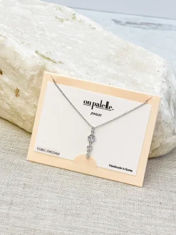 Cubic Zirconia Triple Stone Pendant Necklace - Silver