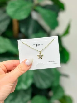 Cubic Zirconia Turtle Pendant Necklace - Gold