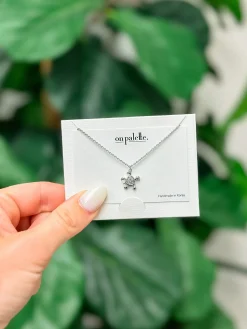 Cubic Zirconia Turtle Pendant Necklace - Silver