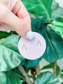 Cubic Zirconia Wishbone Stud Earrings - Gold