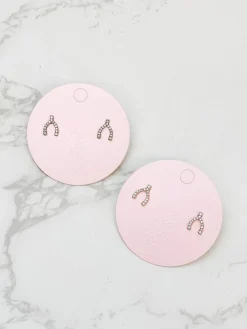 Cubic Zirconia Wishbone Stud Earrings - Silver